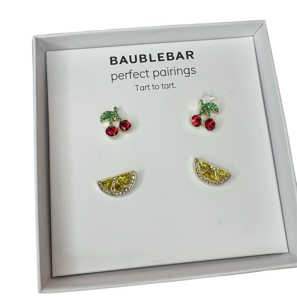 New,  BaubleBar Cherry and Lemon Earrings Set 0.7"L